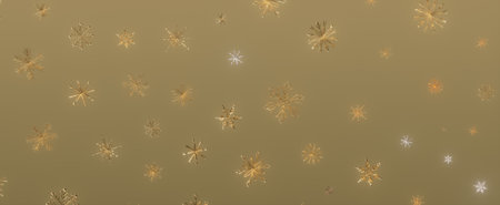 A background with golden snowflakes on a beige background.