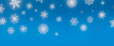 A beautiful image of snowflakes falling against a bright blue sky, perfect for winter holiday...