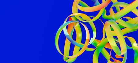 Abstract Colorful Ribbons on Blue Background