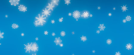 A blue background with white snowflakes falling from the sky. It's a simple winter scene, perfect...