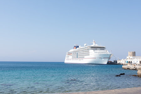 Luxury Cruise Ship Docked at Sunny Portの写真素材