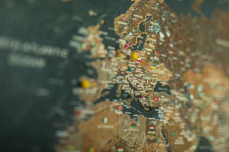 Vintage Push Pin World Map: Europe Detail