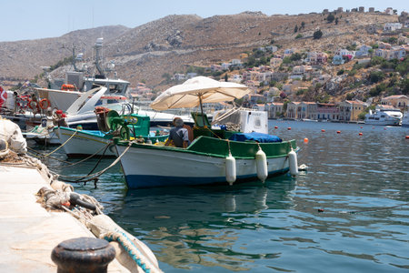 Greek Island Fishing Boat in Sunny Harbor