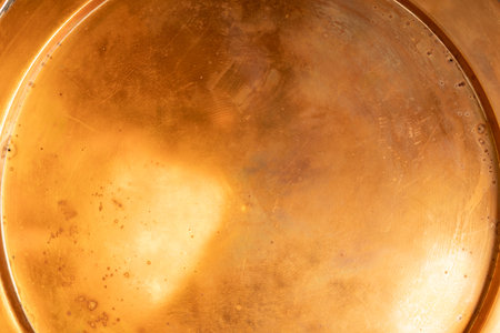 Golden Brass Texture Background: Metallic Surface Detailの写真素材