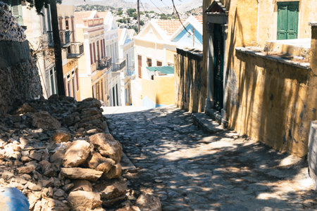 Charming Greek Island Street Scene with Colorful Buildings