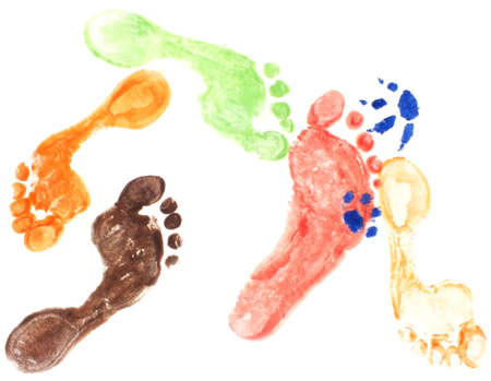 colored footprints on a white backgroundの写真素材