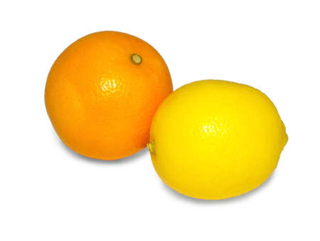 orange and lemon isolated on white backgroundの写真素材