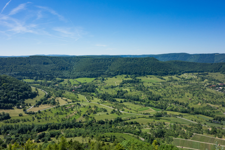 This is the view from the viewpoint of the Burg Hohenneuffen on a summer day This is the view from the viewpoint of the Burg Hohenneuffen on a summer day