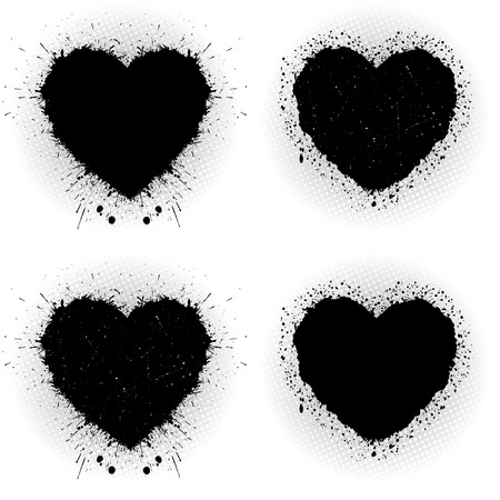 Set of black ink hearts. Abstract vector illustration.のイラスト素材