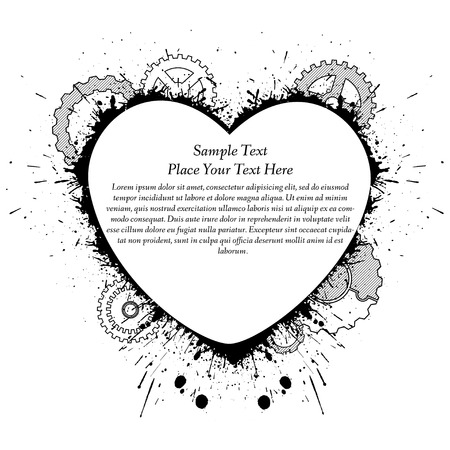 Black ink heart with pinions. Abstract vector illustration.のイラスト素材