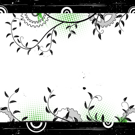 Grunge floral background with concentric circles. Abstract vector illustration.のイラスト素材