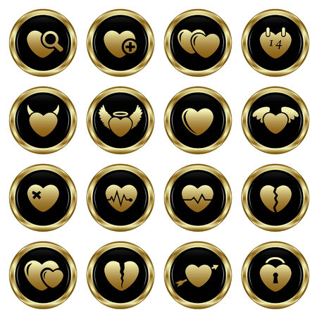 Set of the black gold heart buttons Abstract vector illustration のイラスト素材
