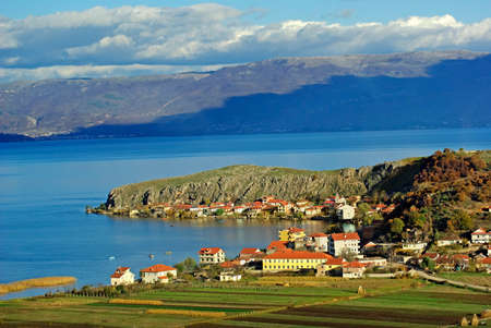 Touristic village by the lake of Pogradec, Albaniaの写真素材