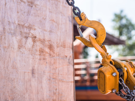 wooden box strap with Hook and chain on Transport truck .の写真素材