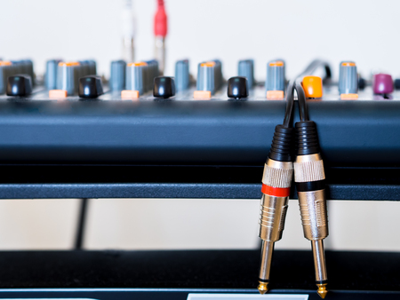 Audio jack cable and music mixer.の写真素材