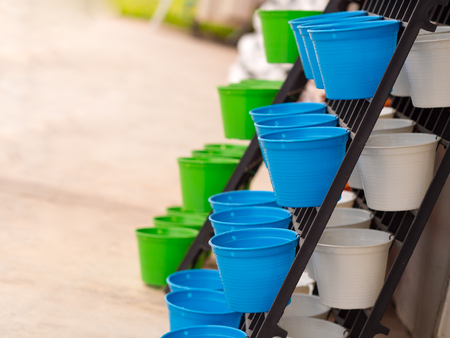 Plastic flower pot. Arranged in layers.の写真素材