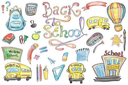 Welcome Back to School Classroom Supplies Notebook Doodles Hand-Drawn Illustration Design Elements, Freehand drawingのイラスト素材