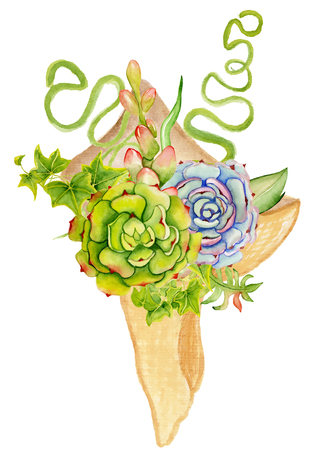 Succulent and cactus bouquet. Boho style for your design. Wedding invitation, Valentines Day cards, ectの写真素材