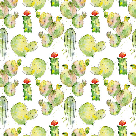 watercolor cactus seamless pattern Hand drawn abstract exotic designの写真素材
