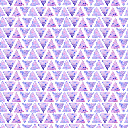 Watercolor triangle geometrical seamless pattern, tribal print, purple hand drawn illustration