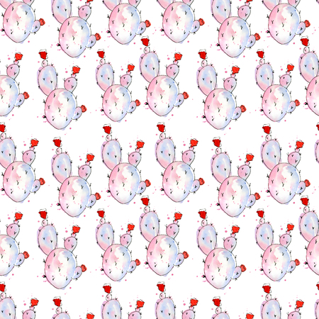 watercolor cactus seamless pattern Hand drawn abstract exotic designの写真素材
