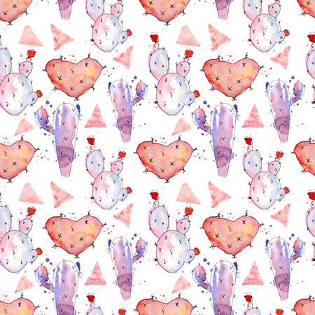 watercolor cactus seamless pattern Hand drawn abstract exotic designの写真素材