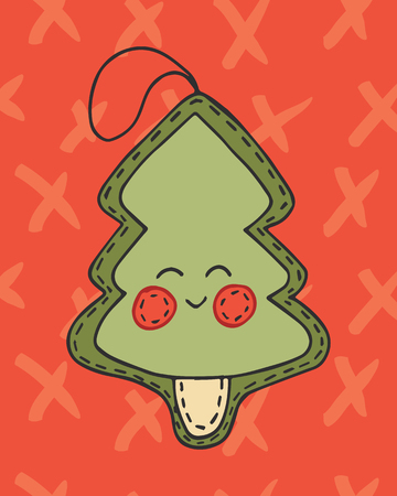 Christmas card vector hand drawn with cute cartoon xmas treeのイラスト素材