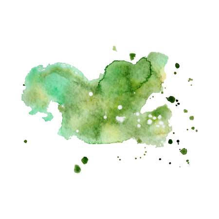Green watercolor splash, spot, dot and stripe isolated on white background. Vector hand painted brush illustrationのイラスト素材