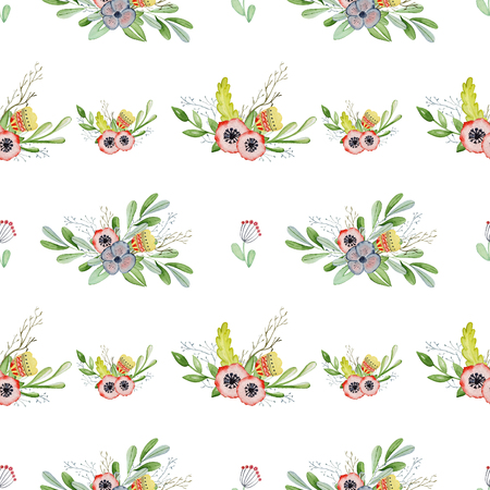 Watercolor floral romantic seamless pattern Hand drawn backgroundの写真素材