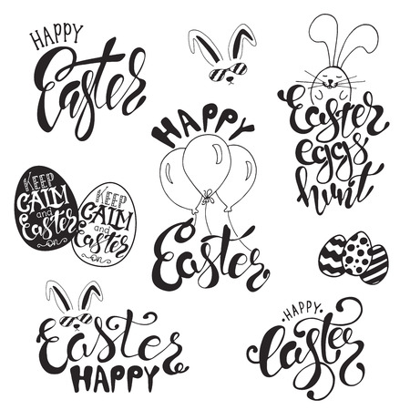 Hand drawn Easter quotes Greeting cards templates with lettering phrases.のイラスト素材