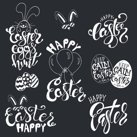 Hand drawn Easter quotes Greeting cards templates with lettering phrases.のイラスト素材