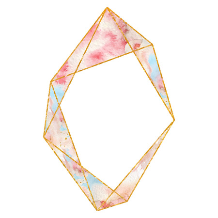 Watercolor gold frame in soft pastel pink colors. Polygonal shape. Place for your text. Triangleのイラスト素材