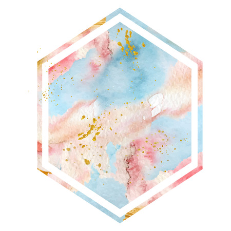 Watercolor gold frame in soft pastel pink colors. Polygonal shape. Place for your text. Triangle