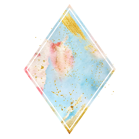 Watercolor gold frame in soft pastel pink colors. Polygonal shape. Place for your text. Triangleのイラスト素材