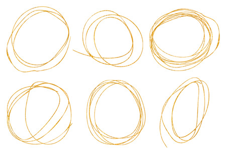 Doodle circle gold drawing sphere set with golden abstract textureのイラスト素材