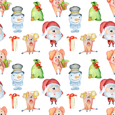 Christmas and New Year hand drawn watercolor seamless patternの写真素材