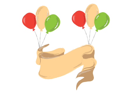 Baloons and ribbon vector illustration on the white background. Red, green and yellowのイラスト素材