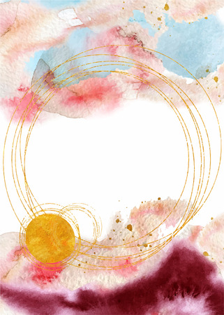 Watercolor abstract background, hand drawn watercolour burgundy and gold texture Vector illustrationのイラスト素材