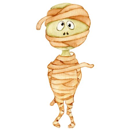 Watercolor mummy cartoon character cute hand drawn illustrationの写真素材