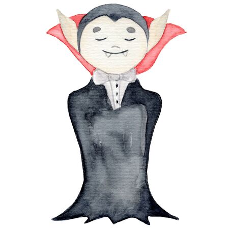 Watercolor dracula, cartoon character cute hand drawn illustrationの写真素材