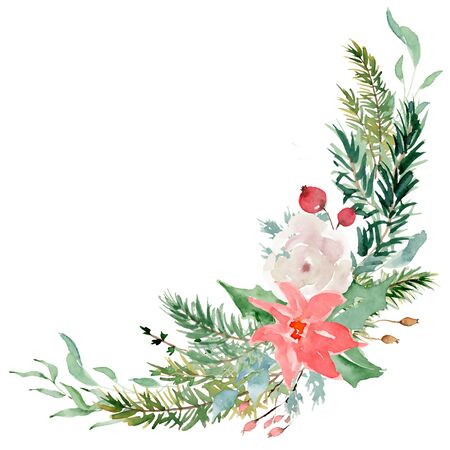 Floral winter wreath hand drawn illustration. Christmas Decoration Print Design Templateの写真素材