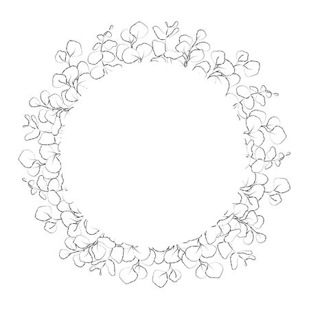 Botanical sketched floral frame. Line art hand drawn plants card.のイラスト素材