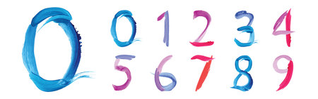 Watercolor hand drown numbers from 0 to 9, colorfull illustrationのイラスト素材