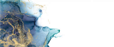 Alcohol ink texture. Abstract hand painted blue and gold background.のイラスト素材