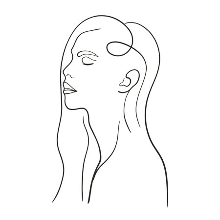 Modern women portrait line art vector illustrationのイラスト素材