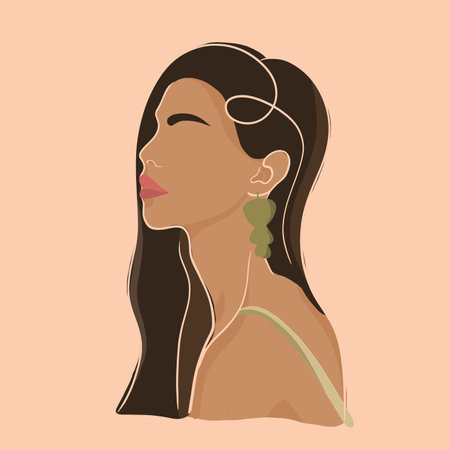 Modern women portrait line art vector illustrationのイラスト素材