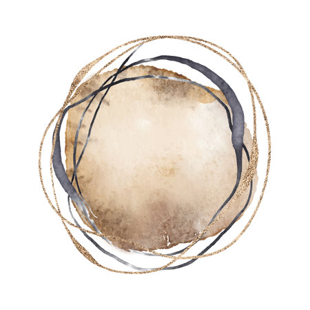 watercolor Illustration with black and gold elements isolated on white background. Abstract modern print. logoのイラスト素材