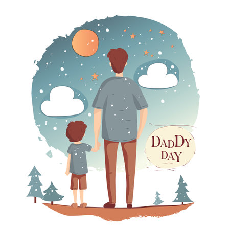 Happy Father day illustration with dad and sonのイラスト素材