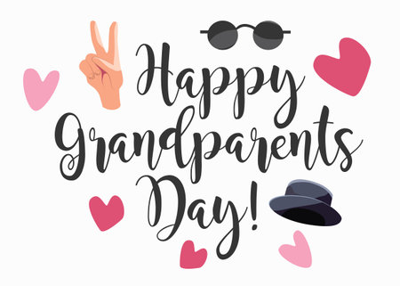 Grandparents day card with sunglasses, peace sign, hearts and hatのイラスト素材