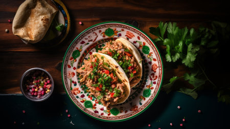 Delicious mexican tortas served on plate - top view on minimalistic table settingの素材